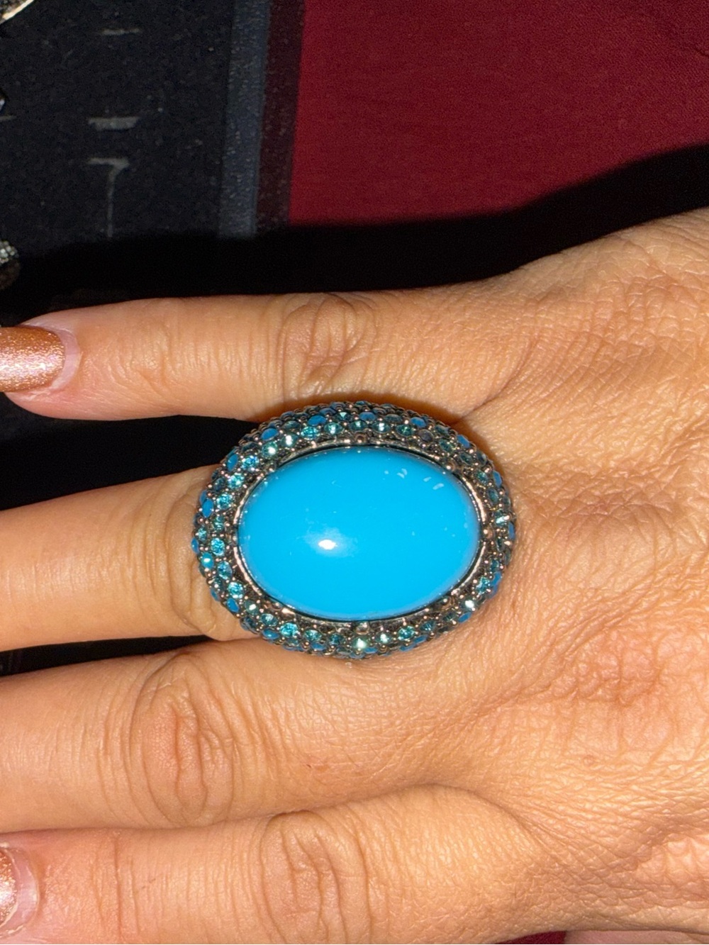 Park Lane Eva Ring Bright Turquoise Oval Halo Ring